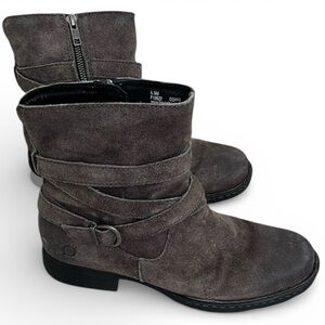 Born Gray Suede Leather Kenya Ankle Boots Shoes Side Zip Comfort Womens 8.5